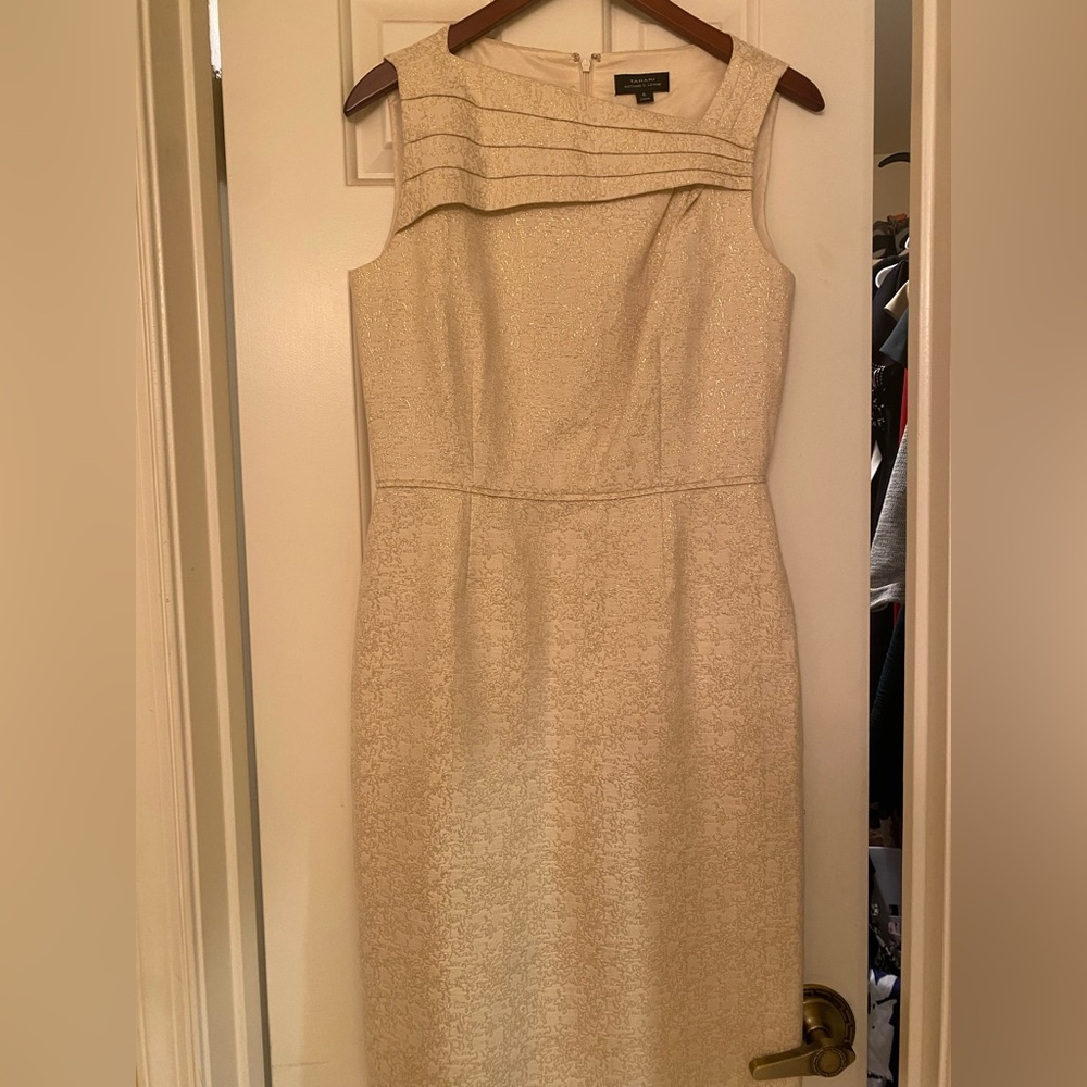 Tahari cream and gold dress